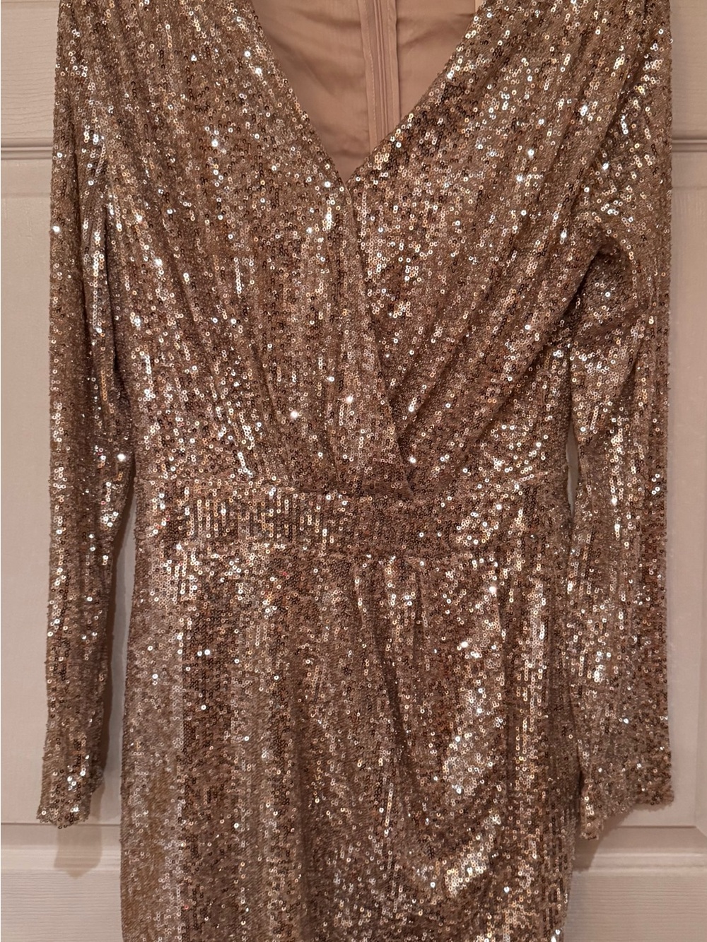 Ramy Brook Gold Sequin Long Sleeve Wrap Dress